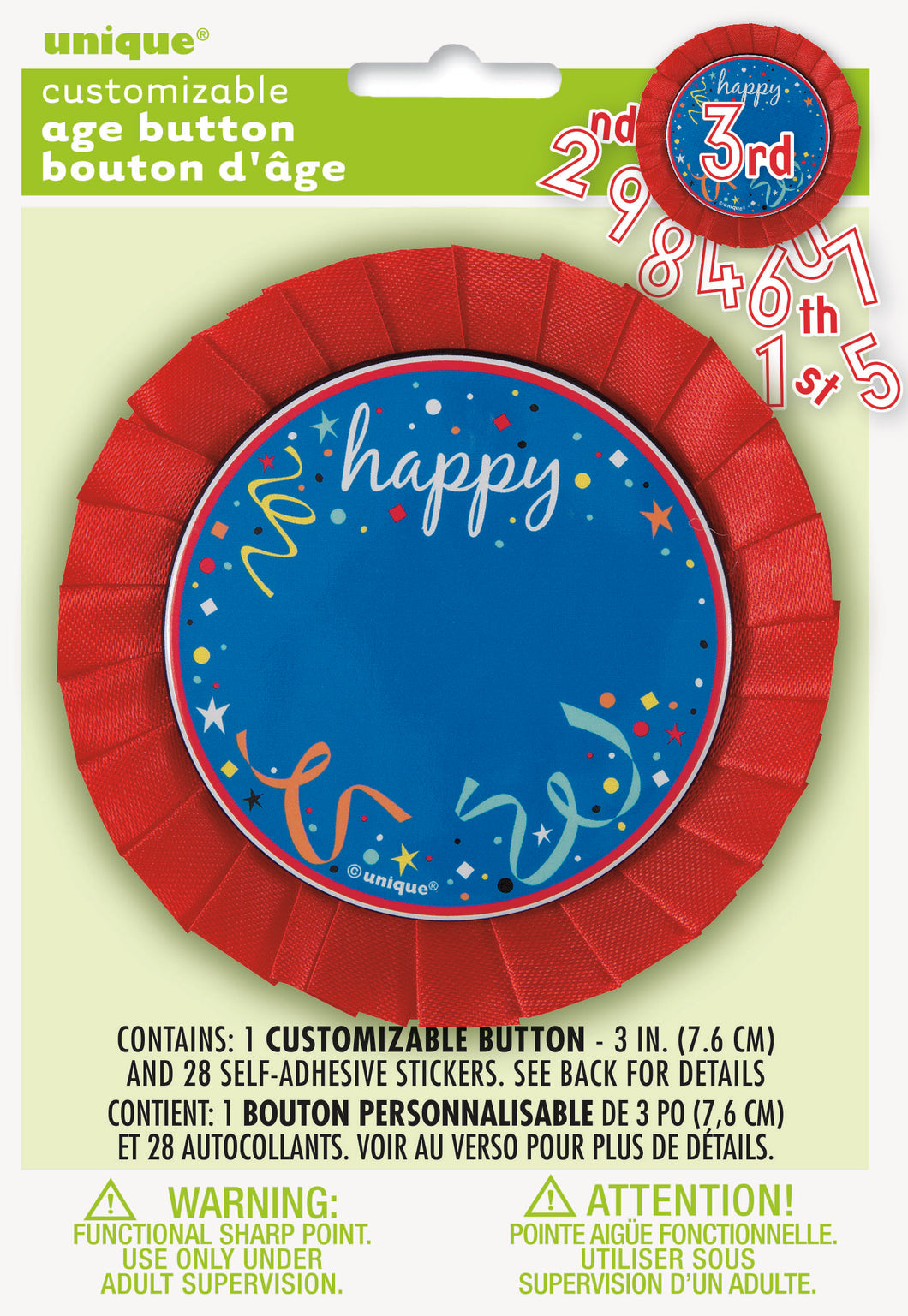 BLUE CONFETTI BADGE W/STICKERS
