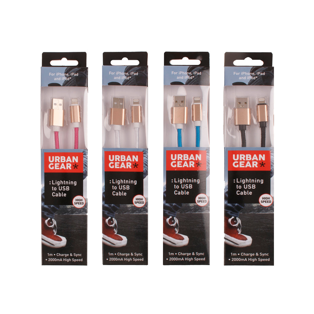 iPhone Lightning USB Cable 1m 2000mA 4 Asstd