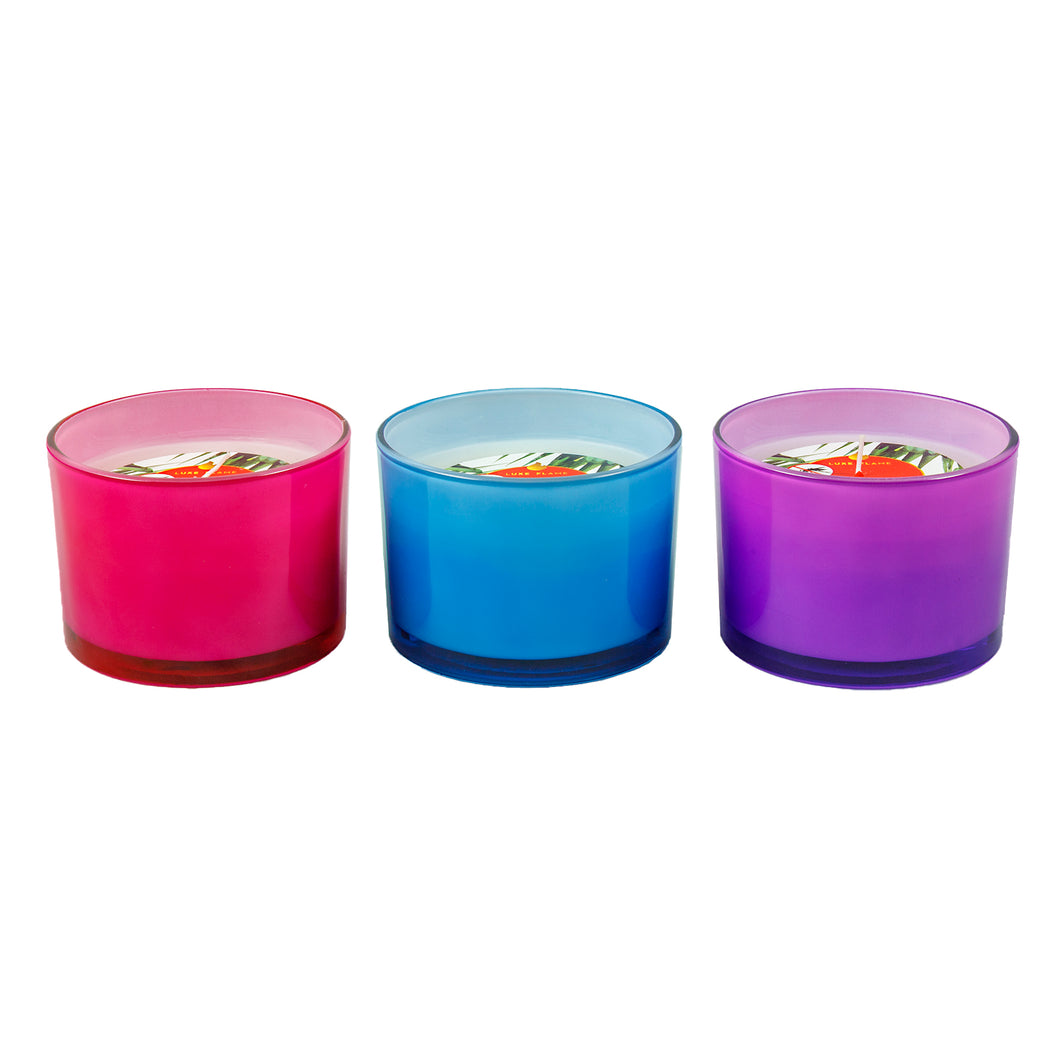 Candle Citronella Glass Jar 3 Asstd Colours 11x8cm 20hr