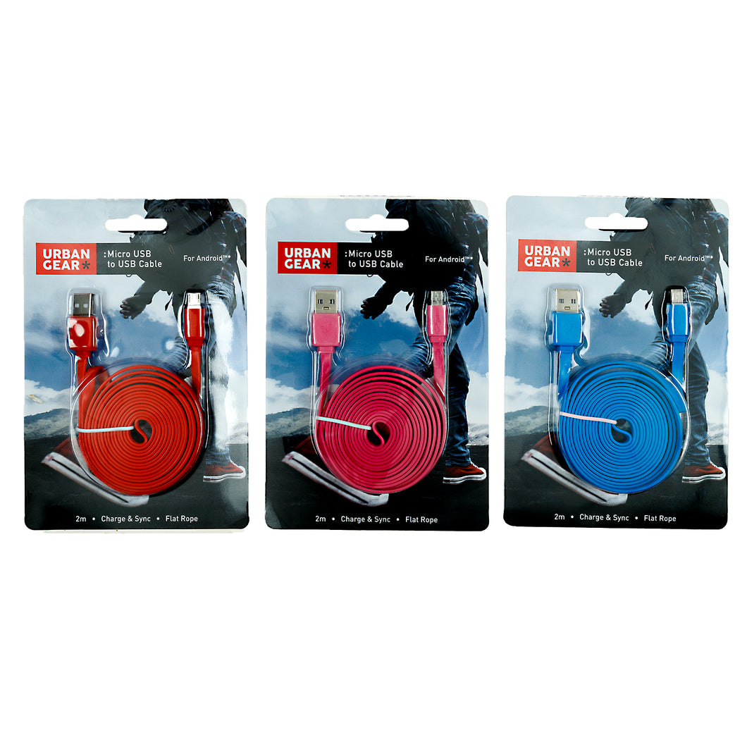 Micro USB Charge Cable 2m 3 Asstd Cols