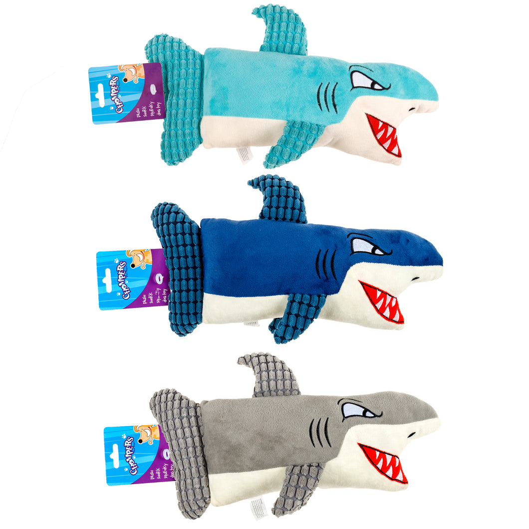 Dog Toy Plush Shark 3 Colours 40x17cm