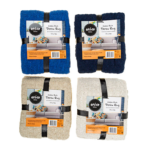 Rug Cotton Throw 4 Asstd Cols 130x160cm