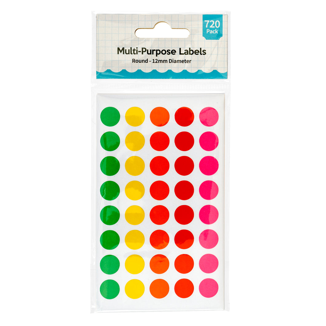 Label Round Coloured Multi Purpose 12mm 720pk
