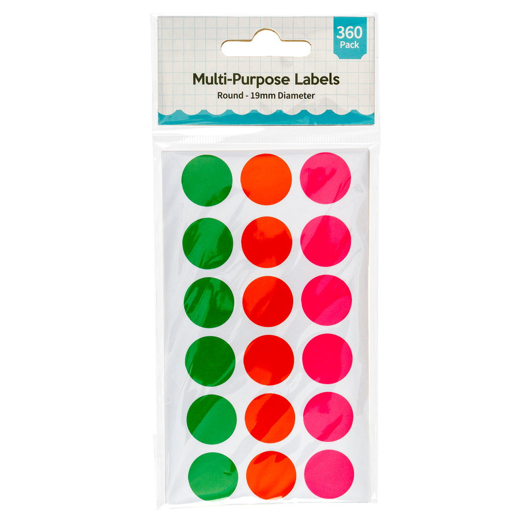 Label Round Coloured Multi Purpose 19mm 360pk