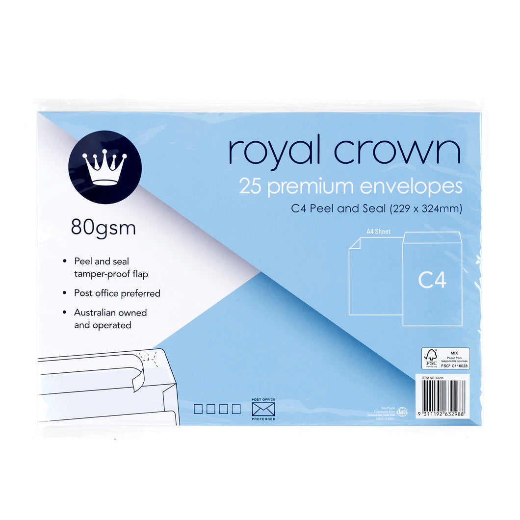 Envelope  White  Pocket 80gsm P&S C4 25pk P7.6 FSC Mix 70%