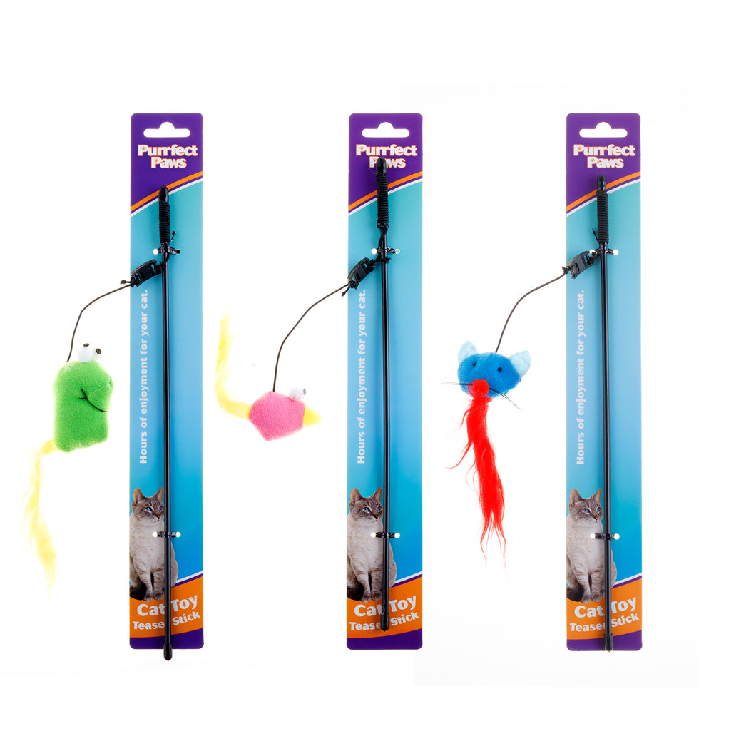 Cat Toy Teaser Stick 3 Asstd L31.5cm