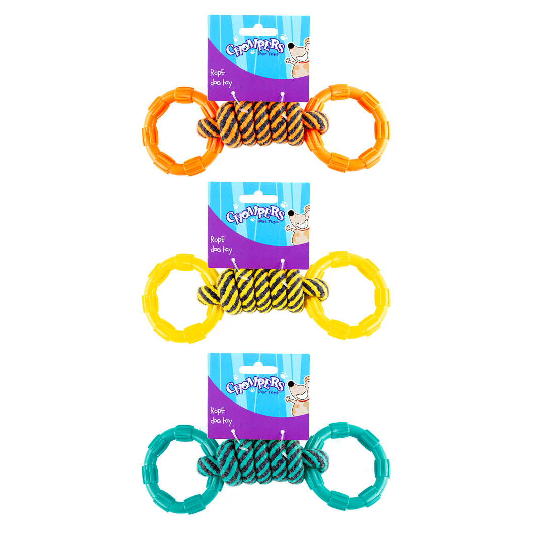 Dog Toy Rope Tug 3 Asstd Cols 24cm