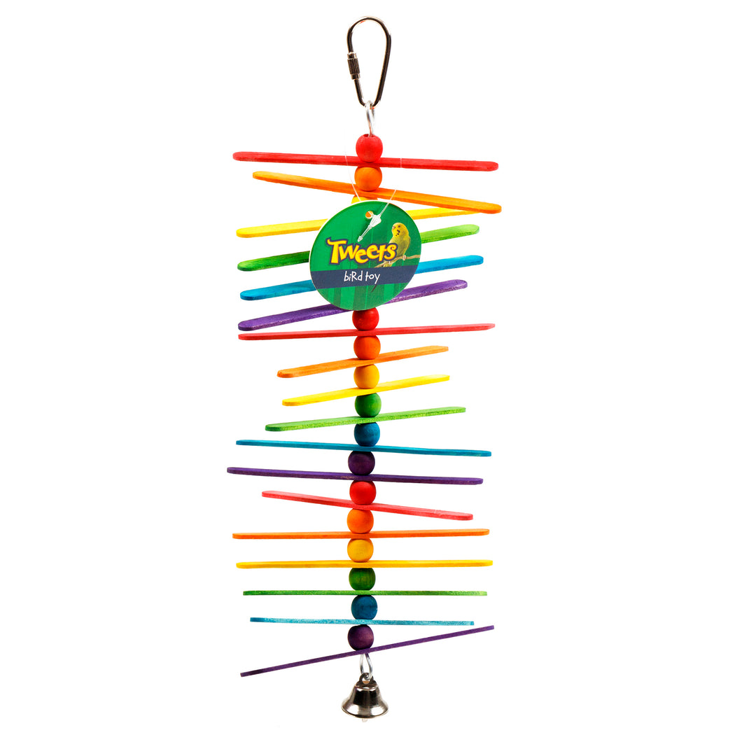 Bird Toy Hanging Wooden Sticks w Bell 23cm