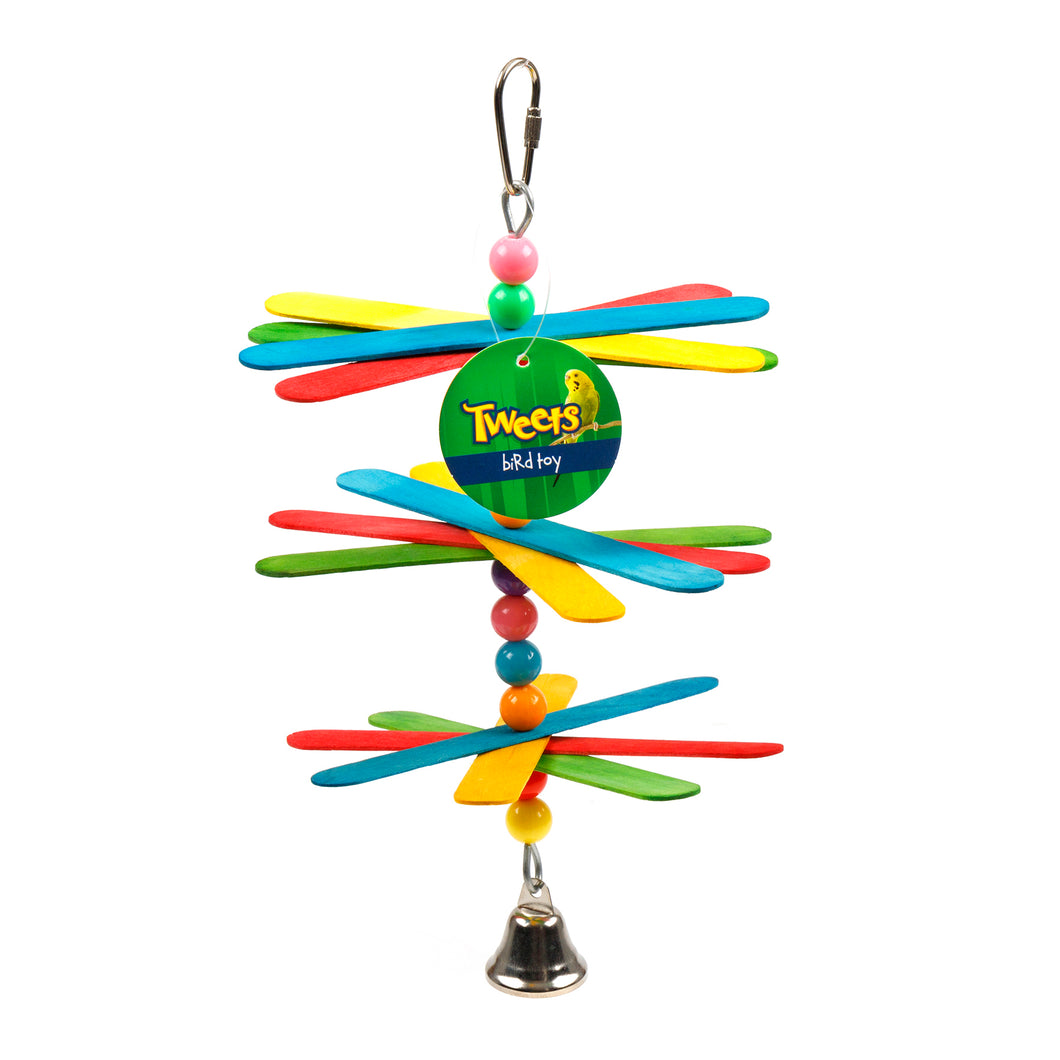 Bird Toy Hanging Wood/Plastic Windmill w Bell 25cm