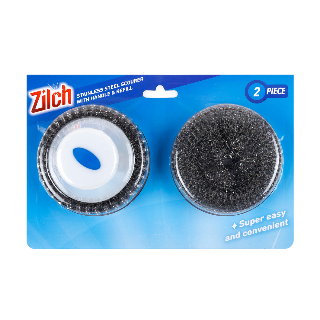 Stainless Steel Scourer w Handle & Refill 2pc