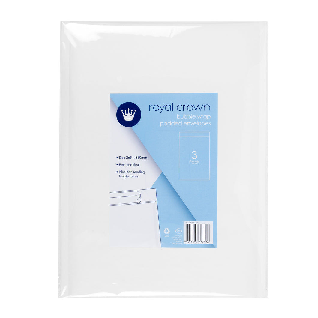 Envelope Bubble White 265x380mm 3pk