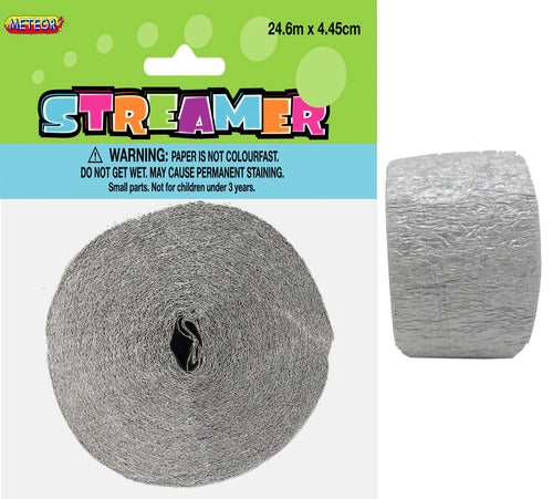 CREPE STREAMER - METALLIC SILVER Supplier: Meteor Party