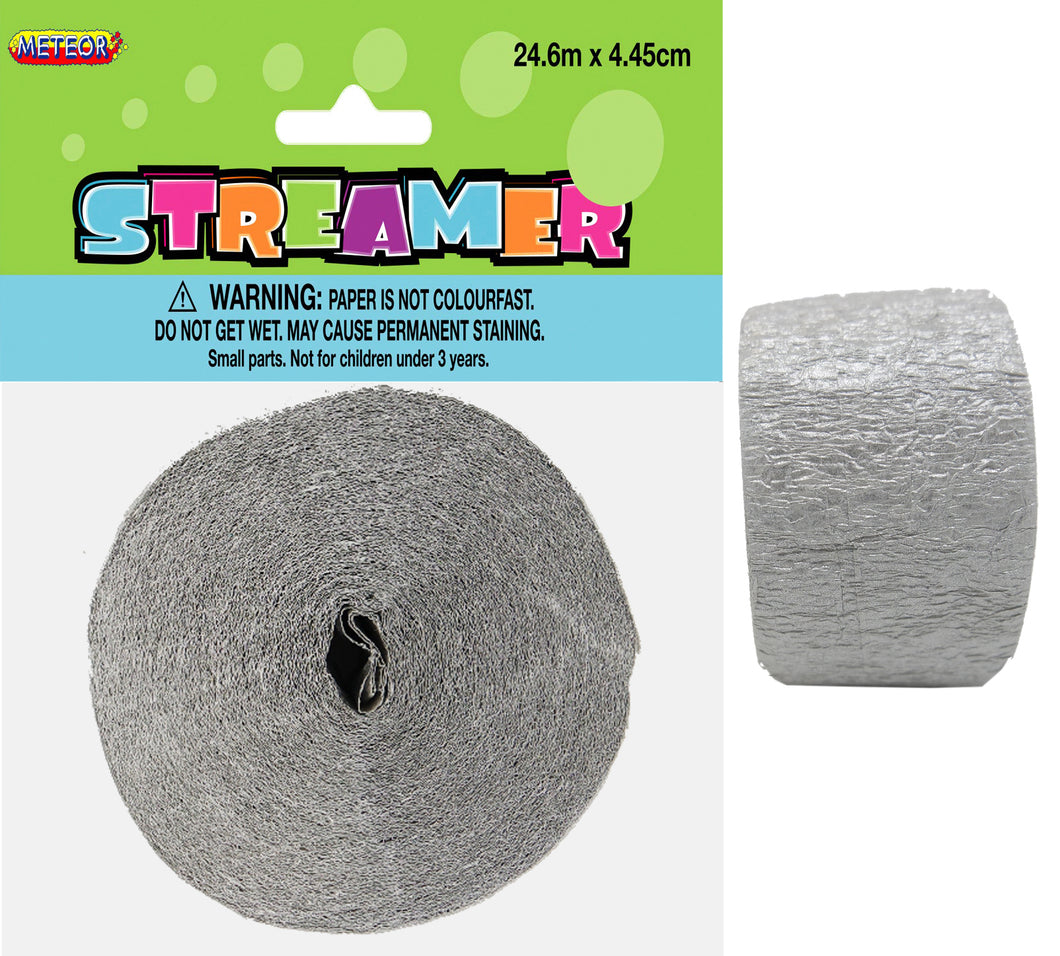 CREPE STREAMER - METALLIC SILVER Supplier: Meteor Party