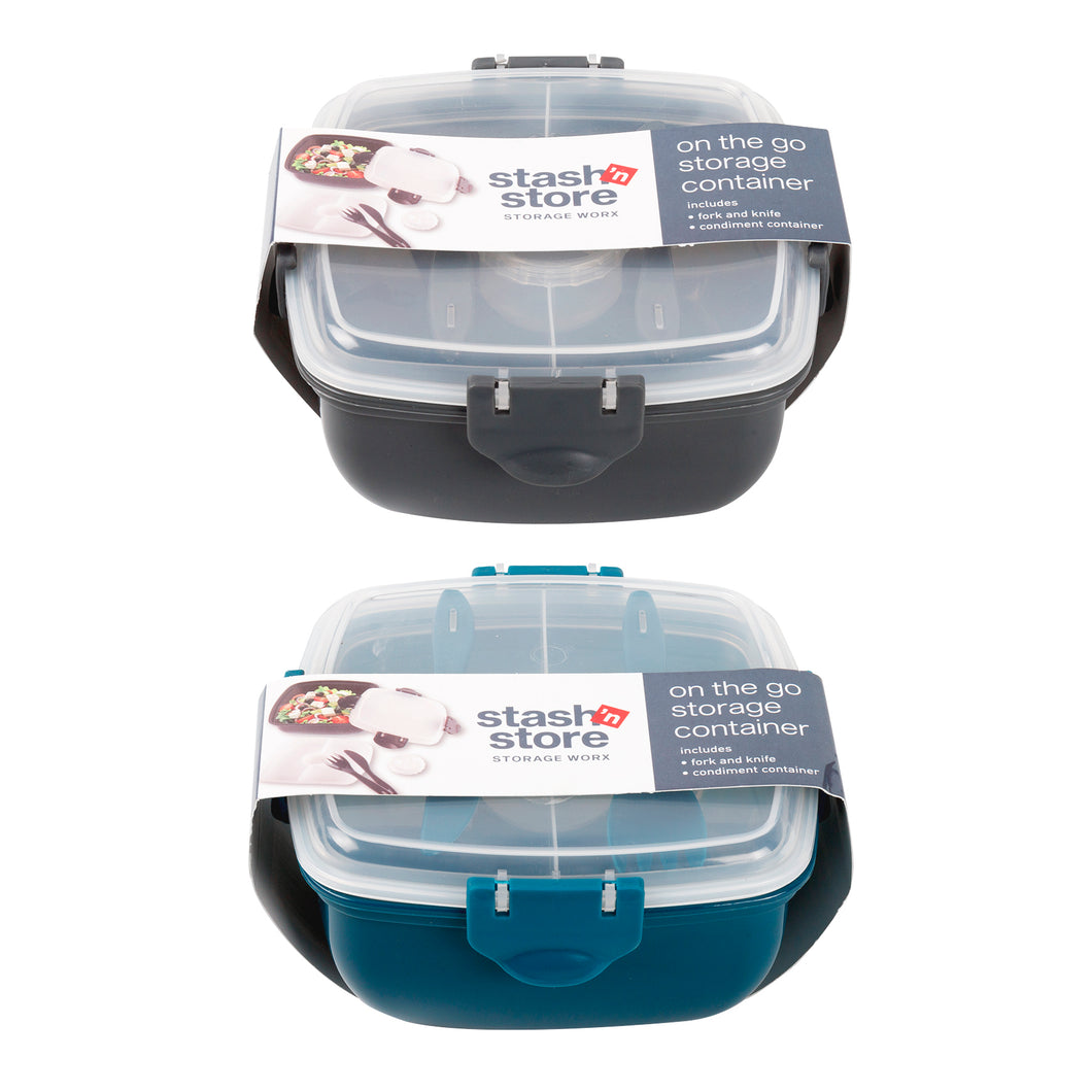 Food Storage Container w Cutlery 2 Asst Cols