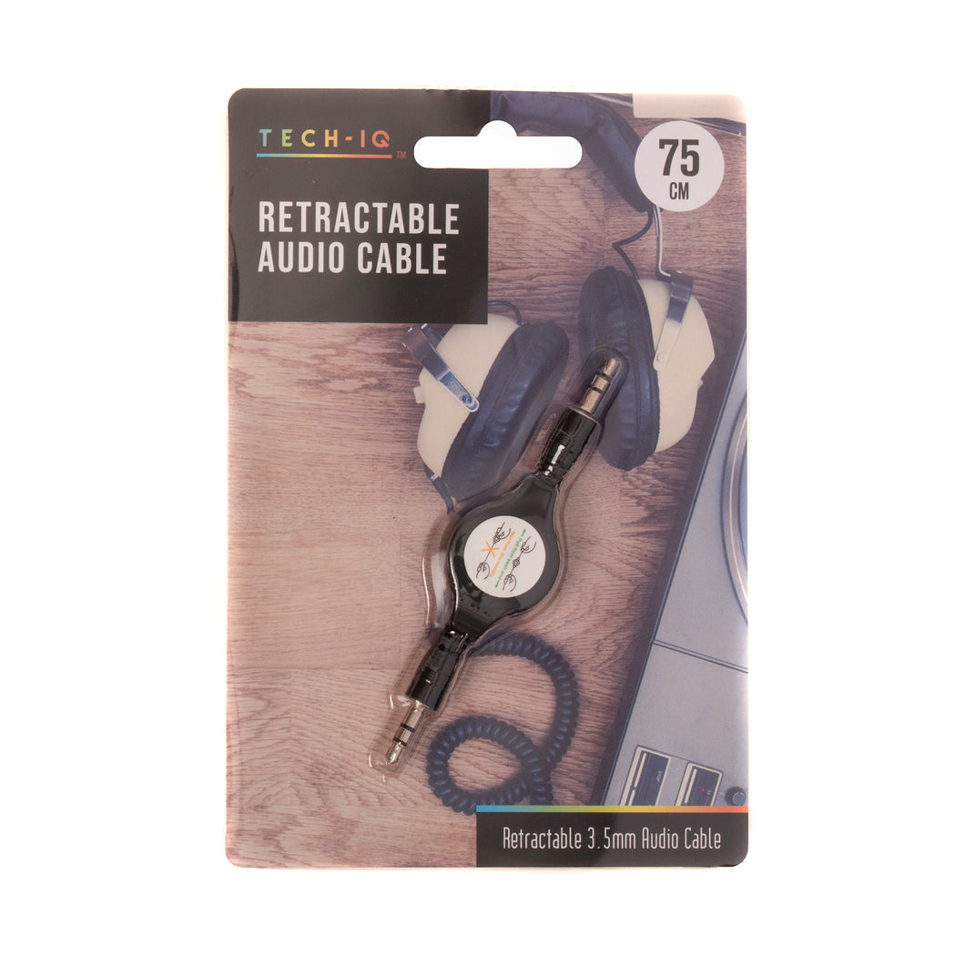 AUX to AUX Cable 3.5mm Retractable 75cm Black