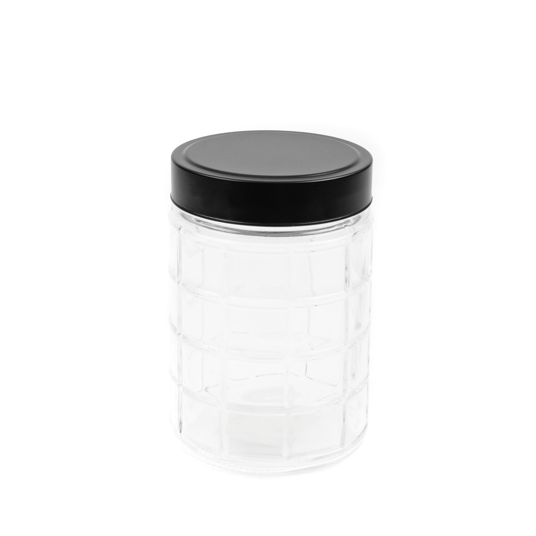 Glass Jar Grid Des w Black Lid 11x11x17cm 1250ml | Hot Dollar Newtown ...