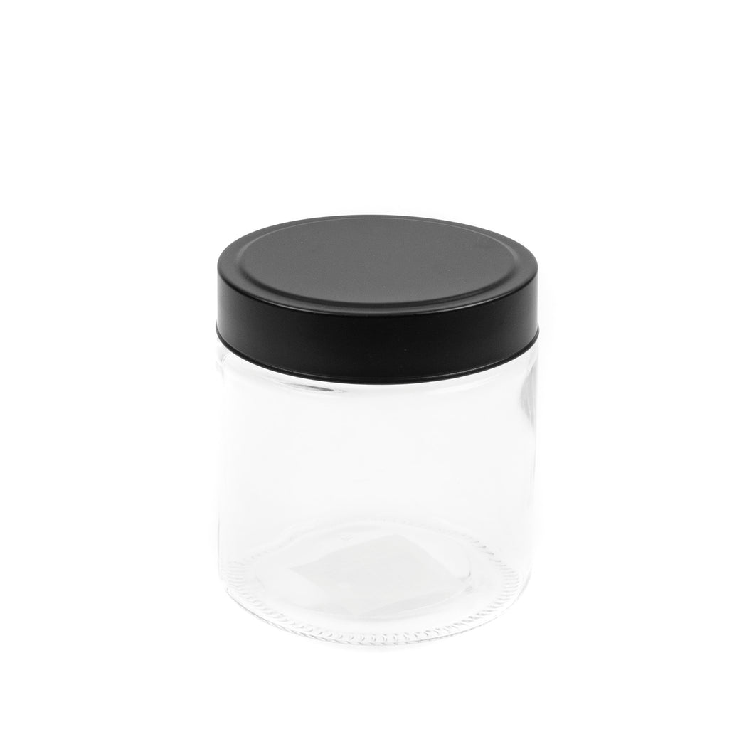 Glass Jar Clear w Black Lid 11x11x12cm 750ml