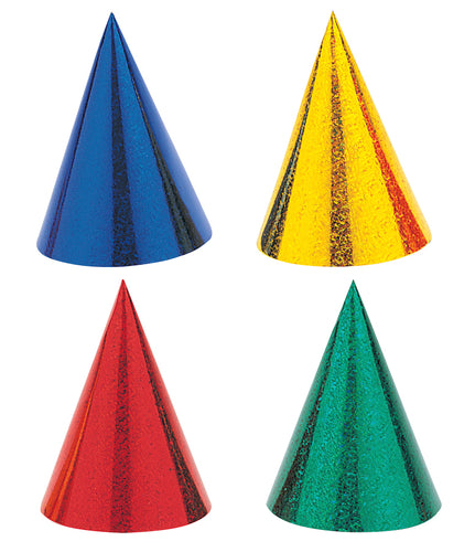 8 PARTY HATS - PRISMATIC FOIL Supplier: Meteor Party