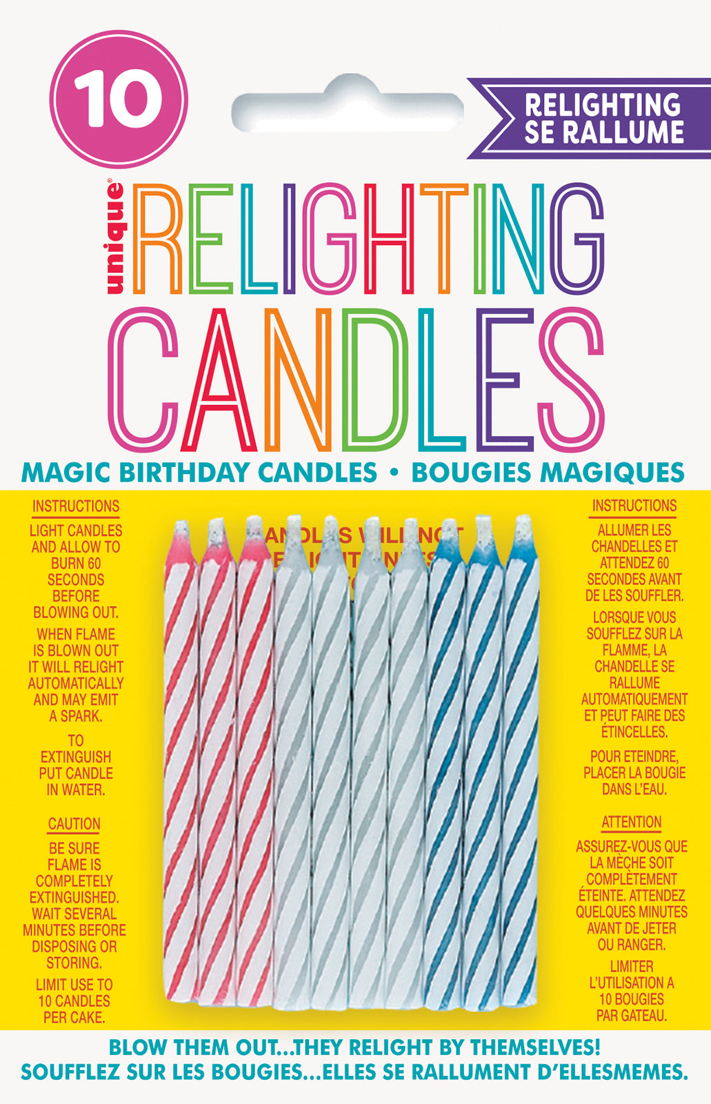 10 MAGIC SPIRAL RELIGHTING CANDLES -MULTI