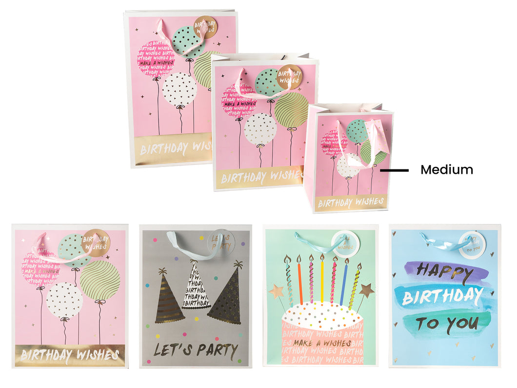 Happy Birthday COLOUR GIFT BAGS (Medium, Large or X-Large)