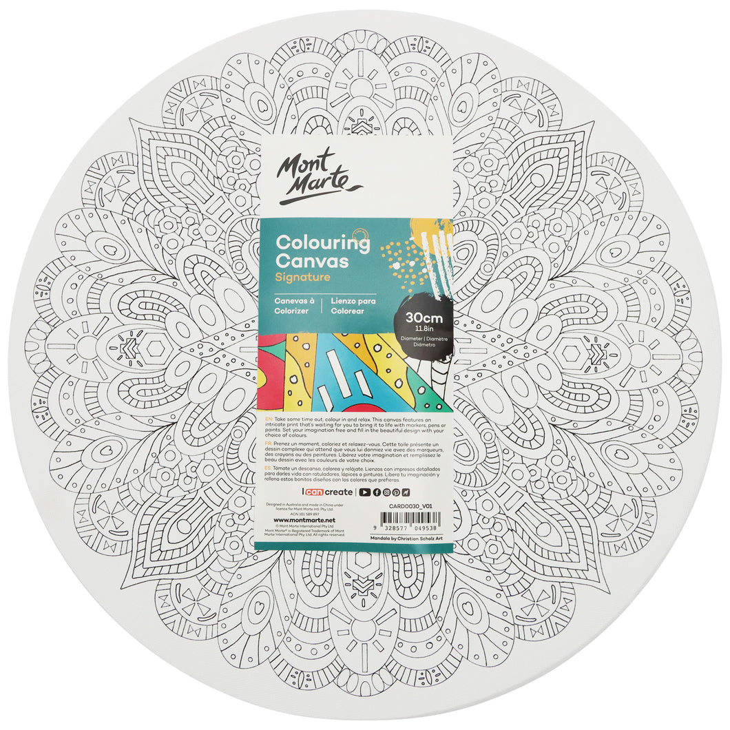 Monte Marte Colouring Canvas 30cm Round Mandala 4 asstd