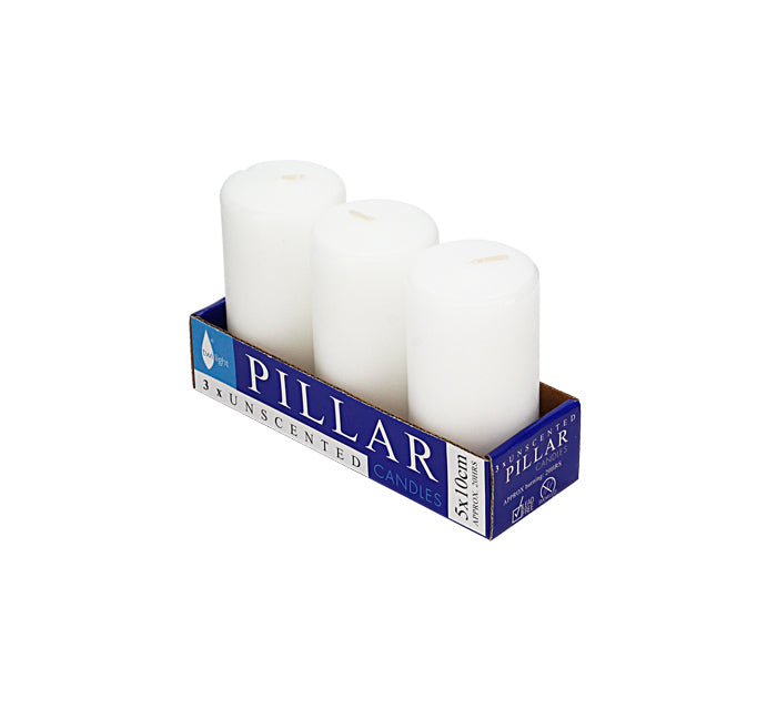 Candle Pressed Pillar 5x10cm Pk/3 White