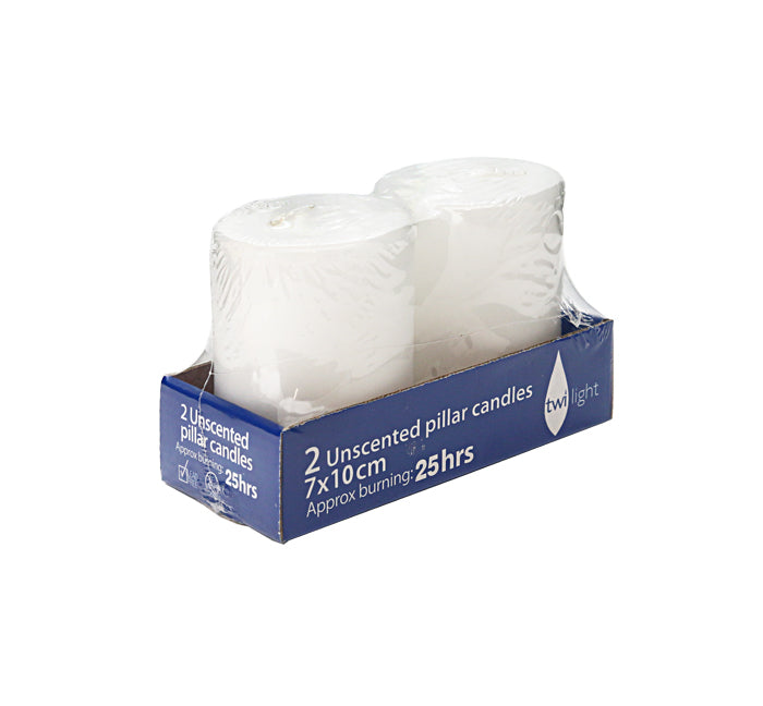 Candle Pressed Pillar7x10cm Pk/2 White