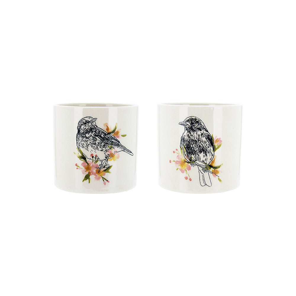 Pot Round Bird Print 10x10cm
