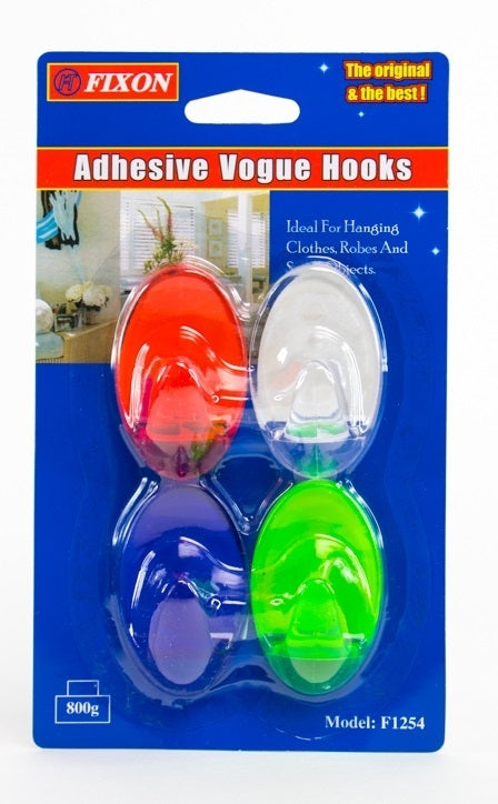 Adhesive Hook Oval Pk/4(Col.)