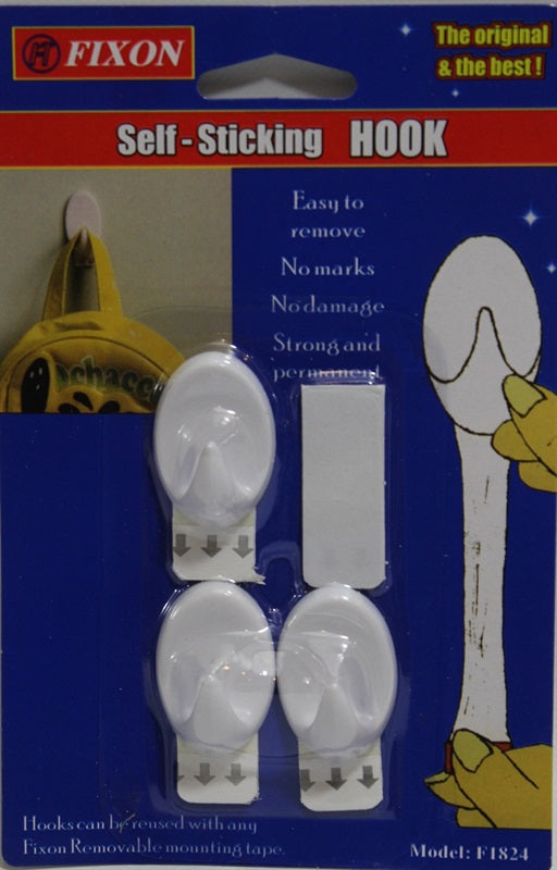 Removable Self-Sticking Hook Oval Pk/3