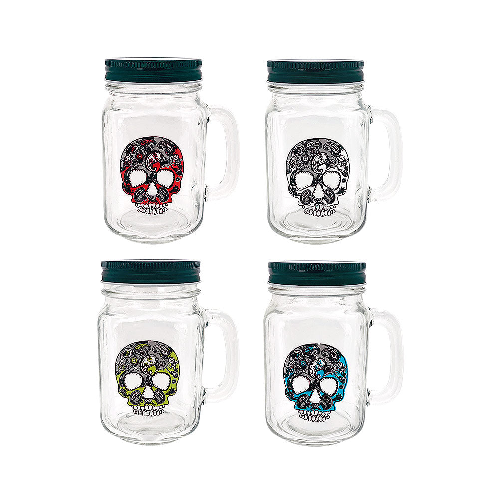 Glass Mason Jar with Skull Decal 16oz