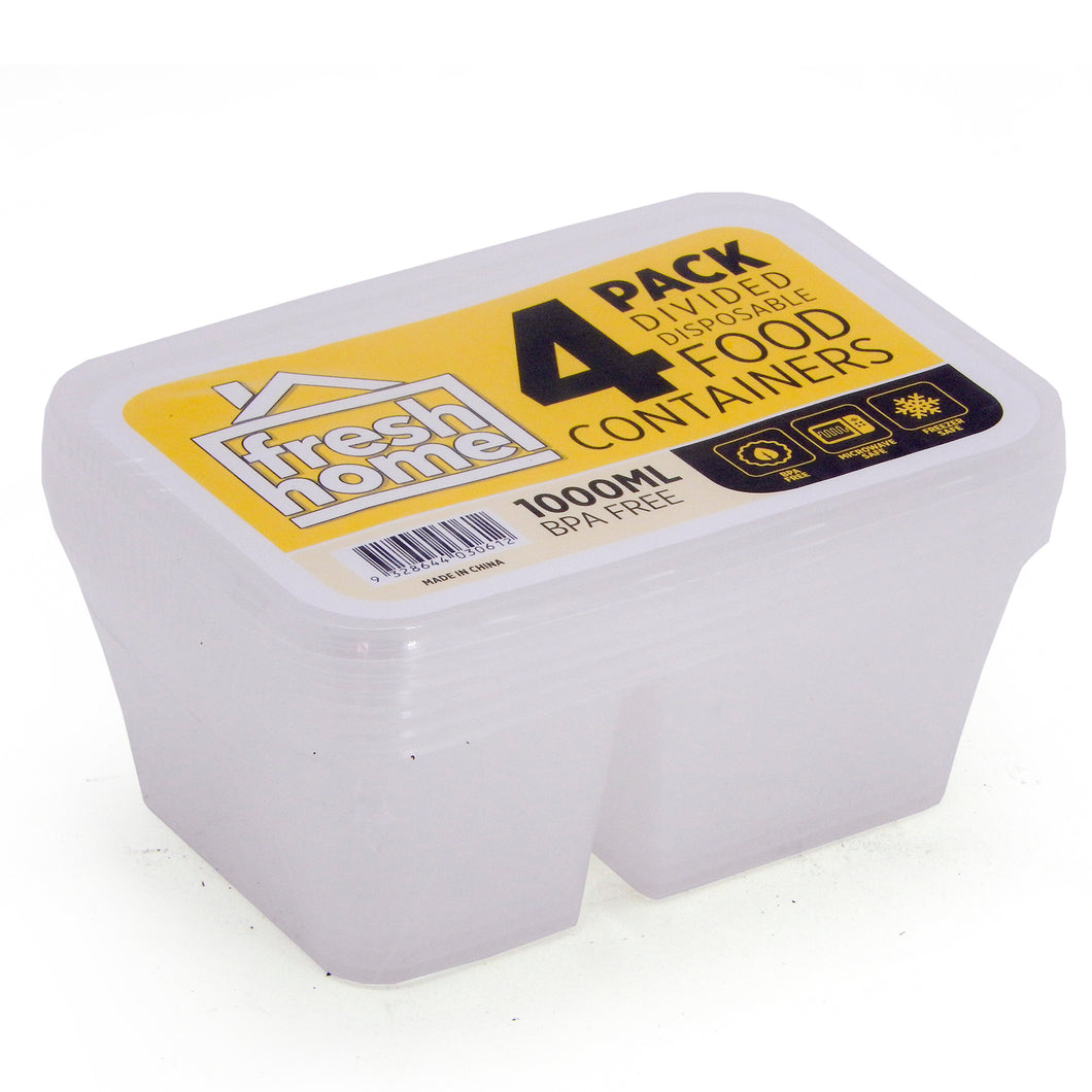 Takeaway Container Rectangle Div 1000ml Pk4