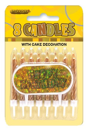 8 GLITZ CANDLES W/DECO - GOLD