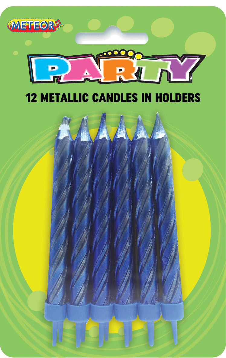 12 METALLIC  CANDLES/HLDS - Royal BLUE