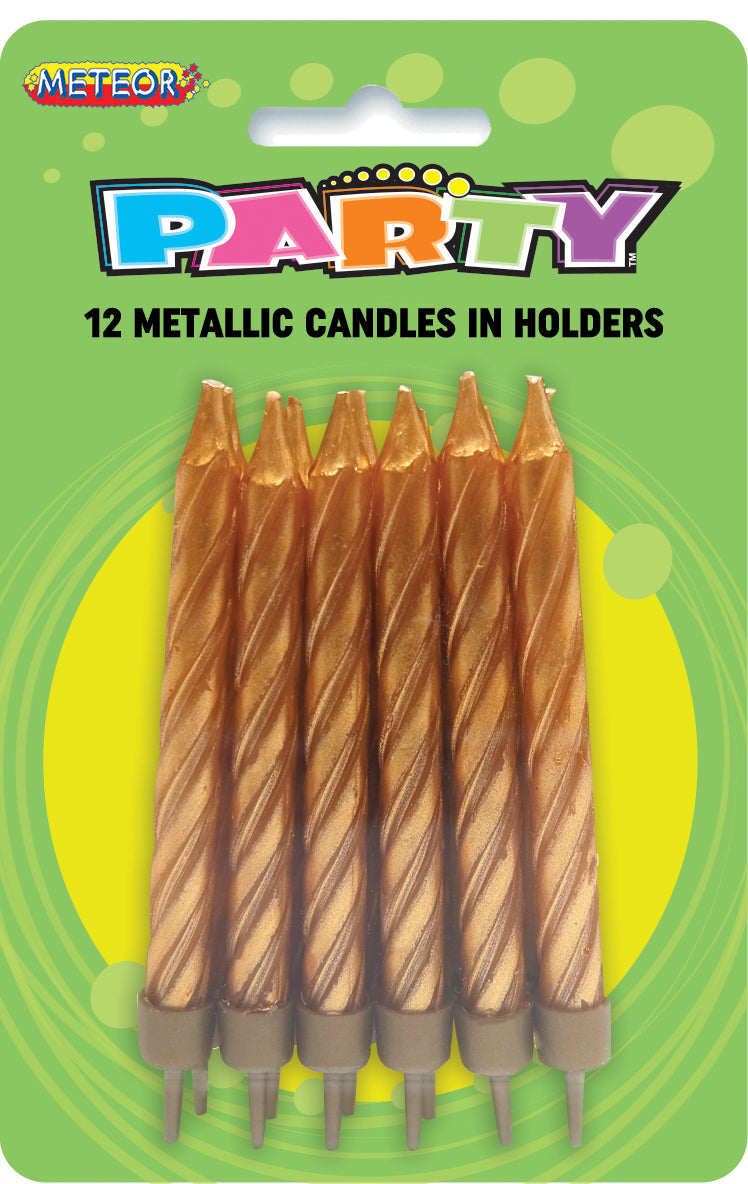 12 METALLIC CANDLES/HLDS - GOLD