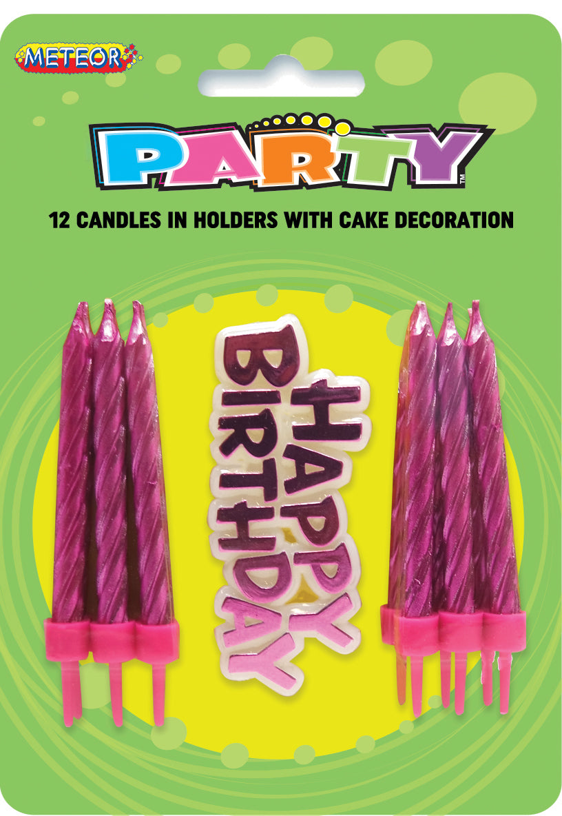 12 CANDLES W/CAKE DECO - PINK