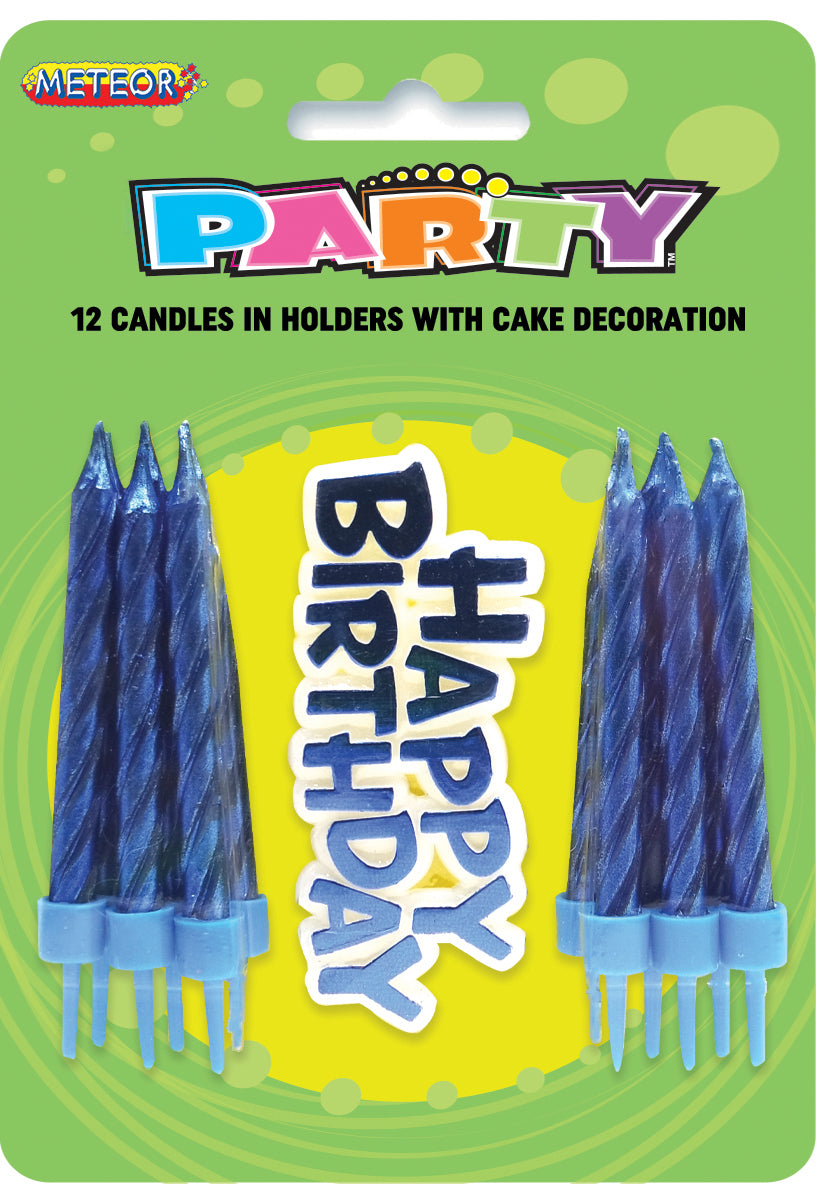 12 CANDLES W/CAKE DECO - BLUE