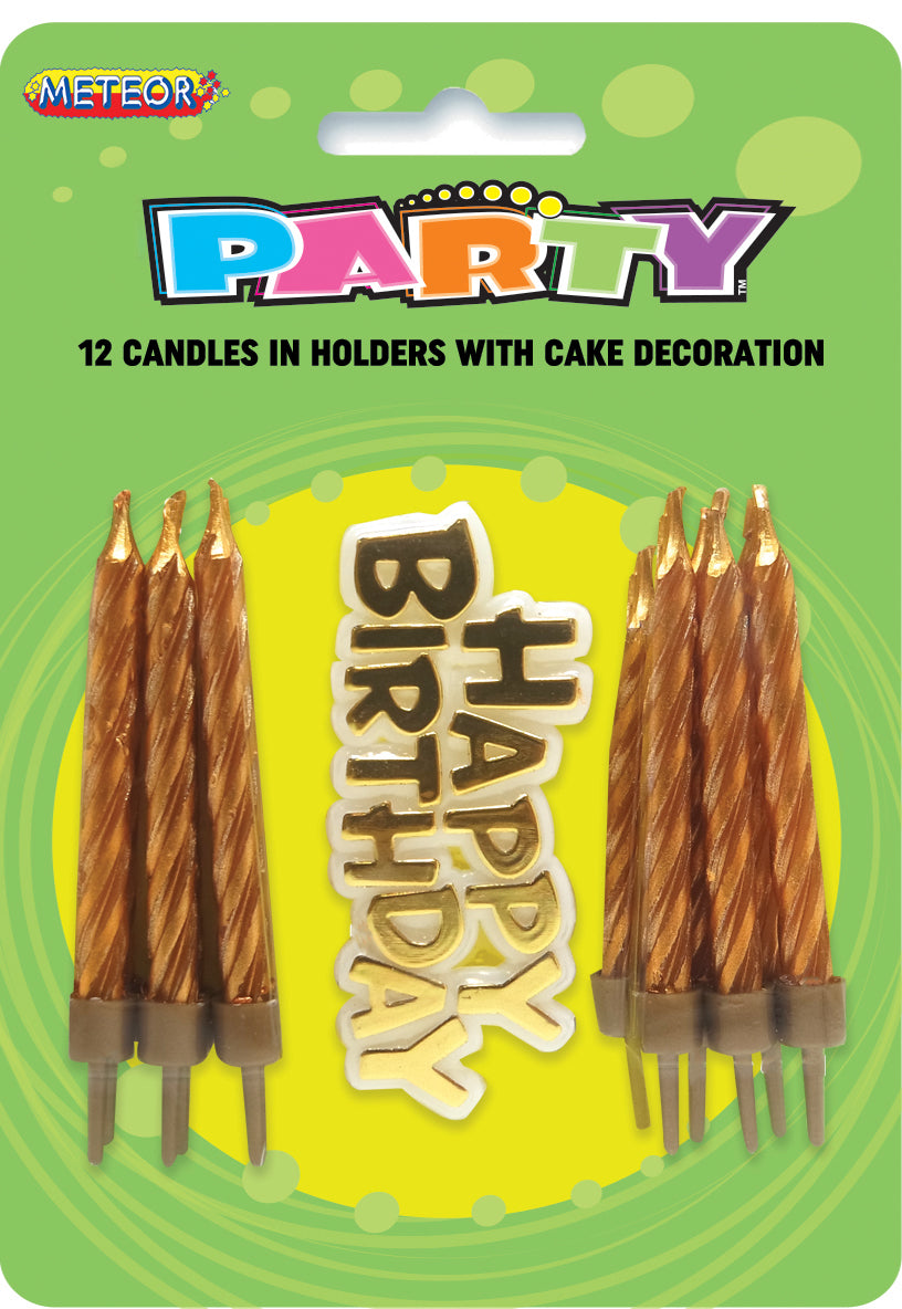 12 CANDLES W/CAKE DECO - GOLD