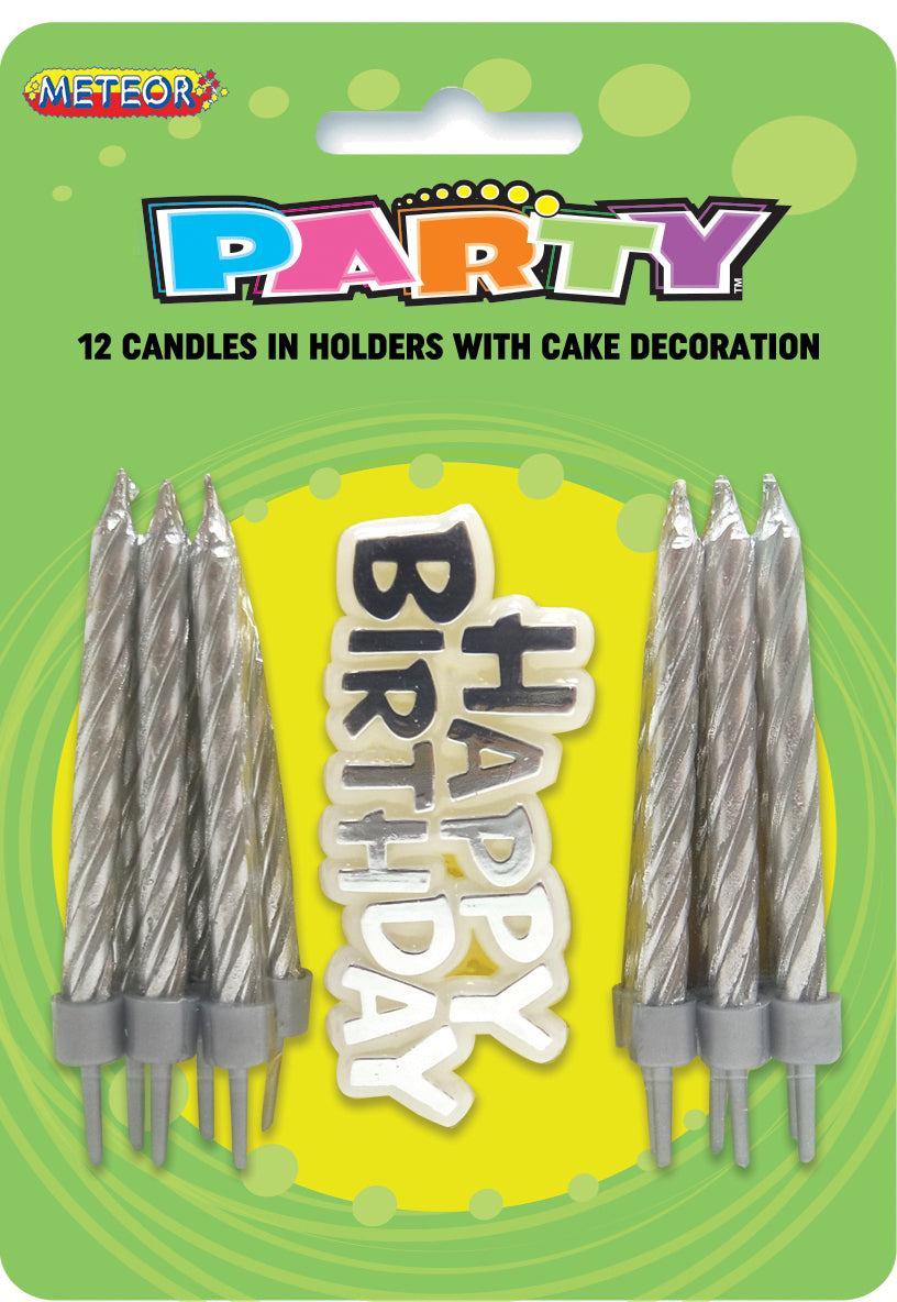12 CANDLES W/CAKE DECO -SILVER