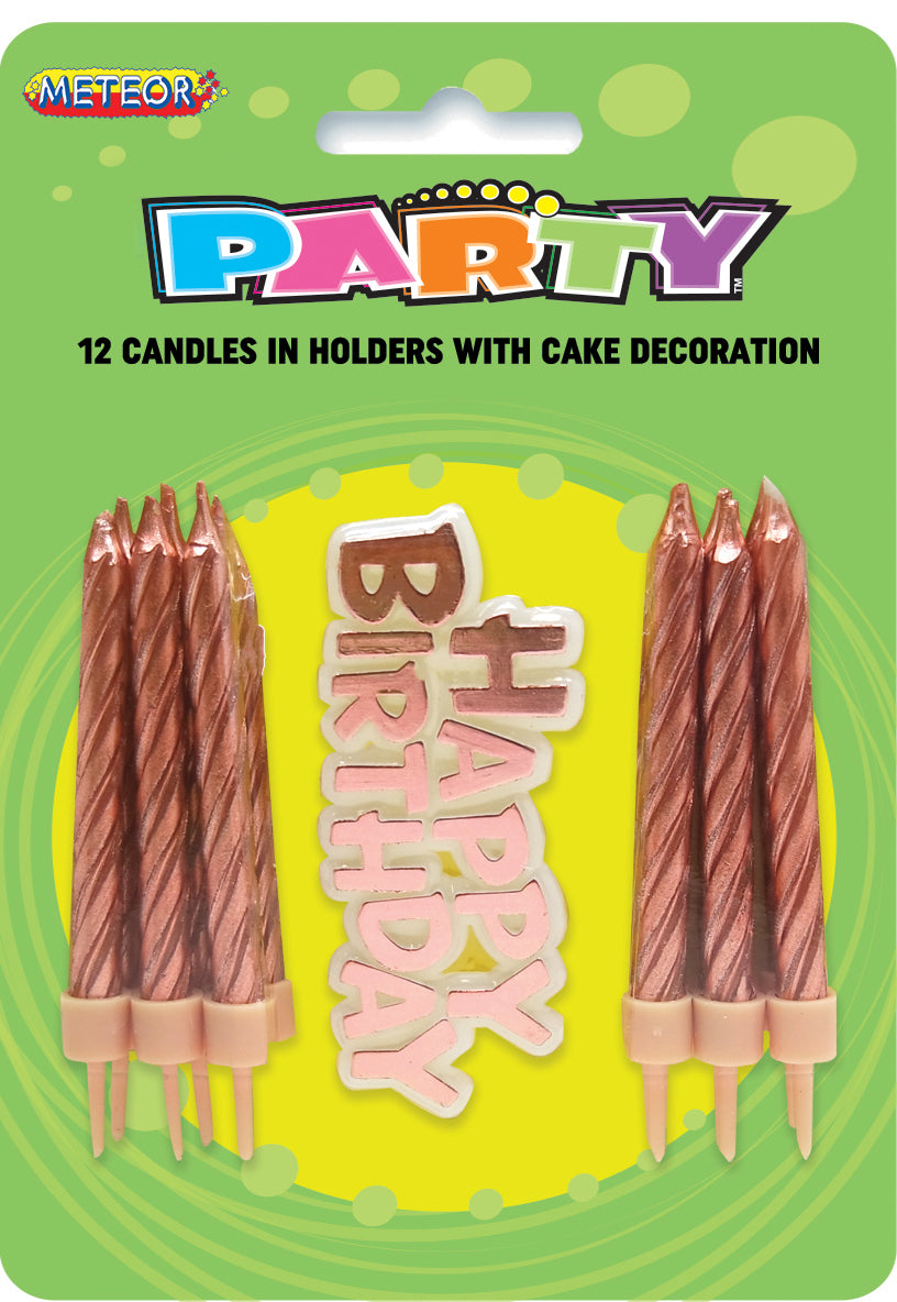 12 CANDLES W/CAKE DECO -Rose GOLD