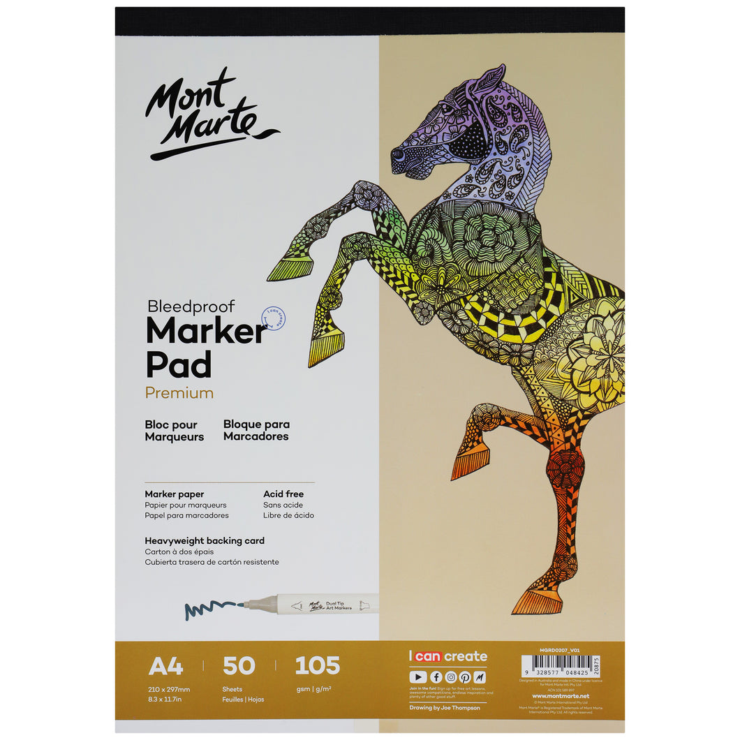 Monte Marte Bleedproof Marker Pad 105gsm A4 50 Sheets