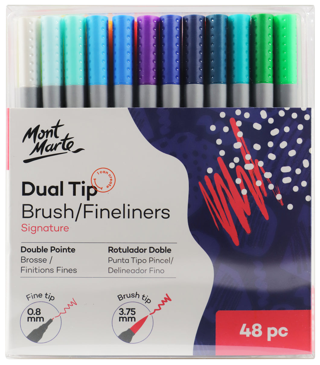 Monte Marte Dual Tip Brush/Fineliners 48pc Tri Grip