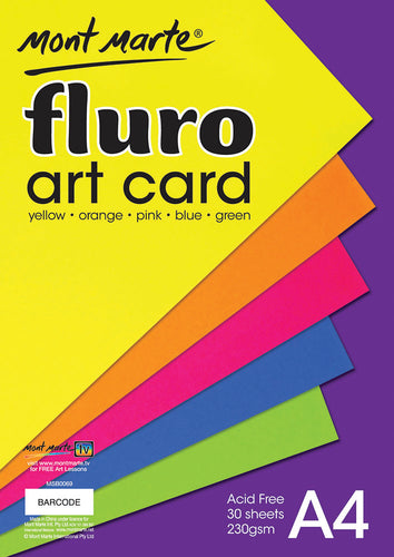 Monte Marte Fluro Art Card Pack 5 cols 230gsm 30pc A4