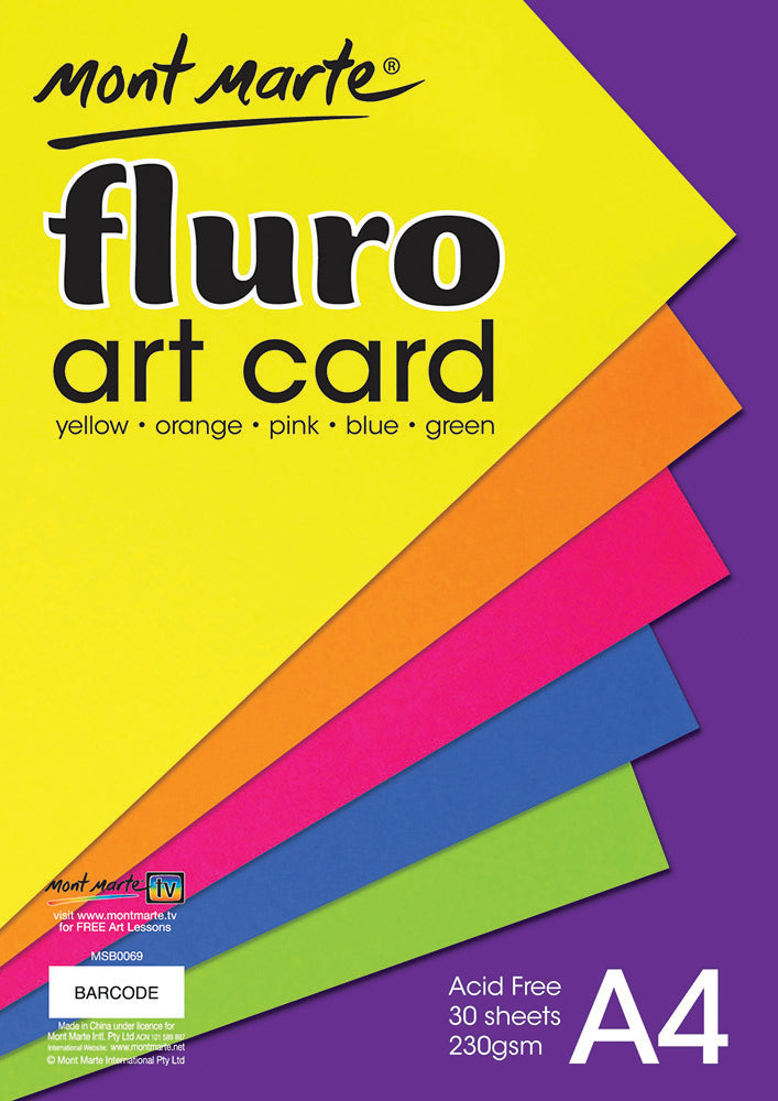 Monte Marte Fluro Art Card Pack 5 cols 230gsm 30pc A4