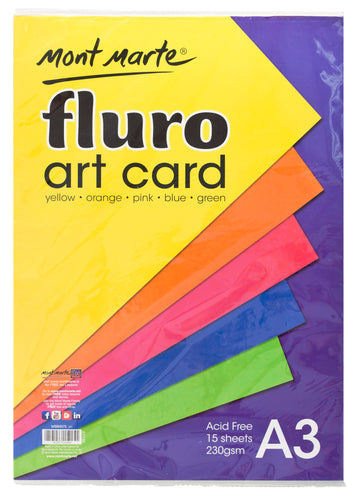 MM Fluro Art Card Pack 5 cols 230gsm 15pc A3