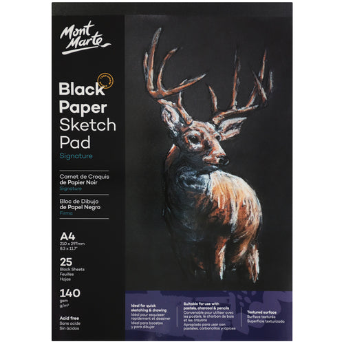Monte Marte Black Paper Sketch Pad 25 sheet 140gsm A4