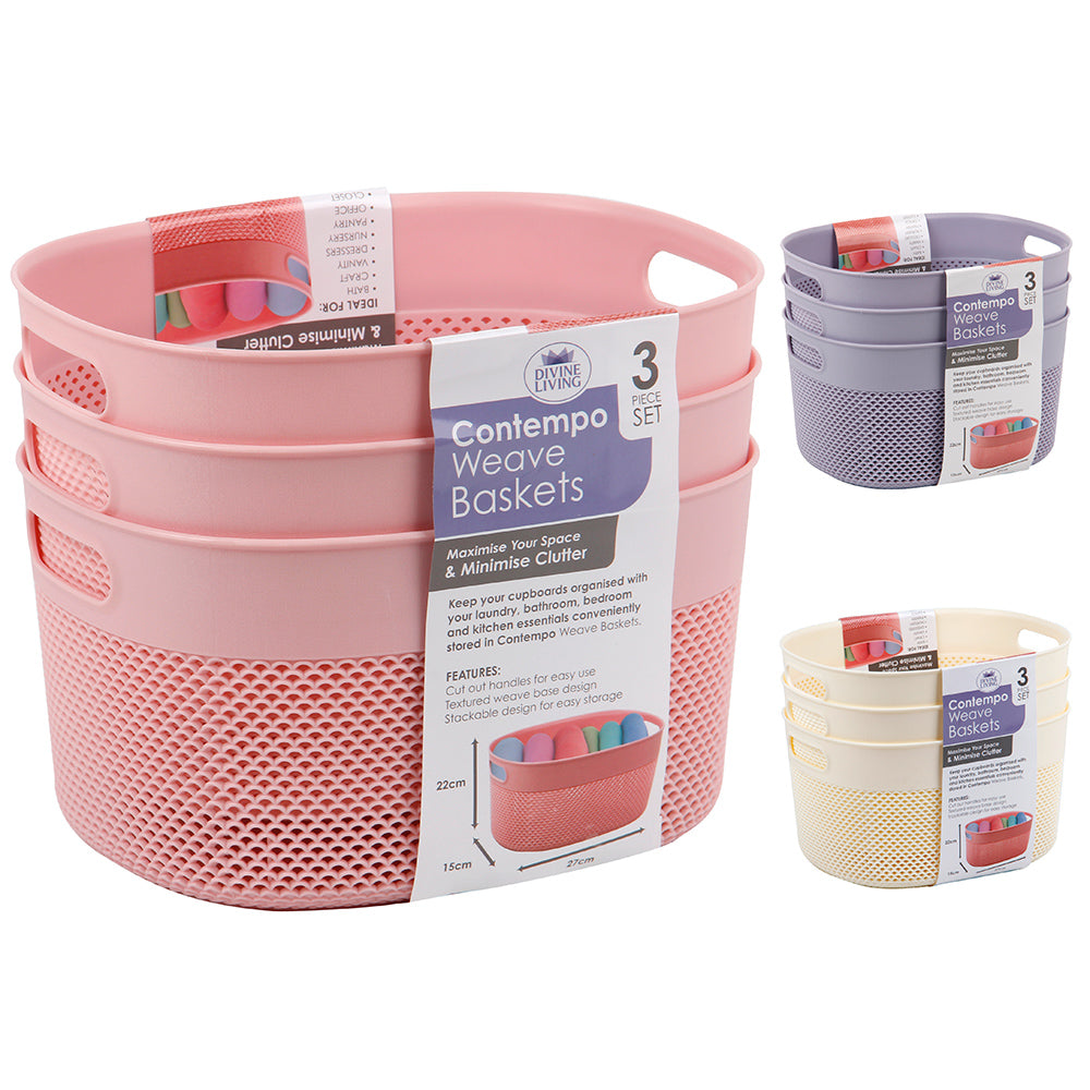 Contempo Basket 8Ltr Pk3 Pastels