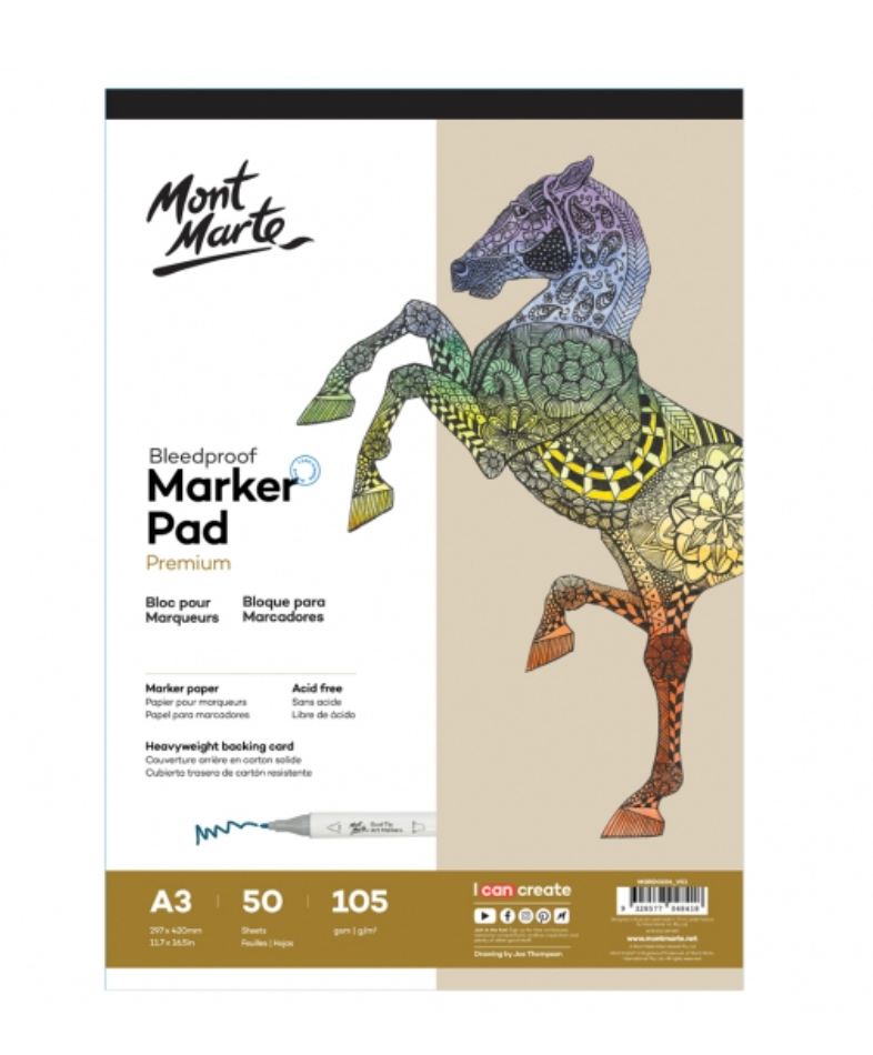 Monte Marte Bleedproof Marker Pad 105gsm A3 50 Sheets
