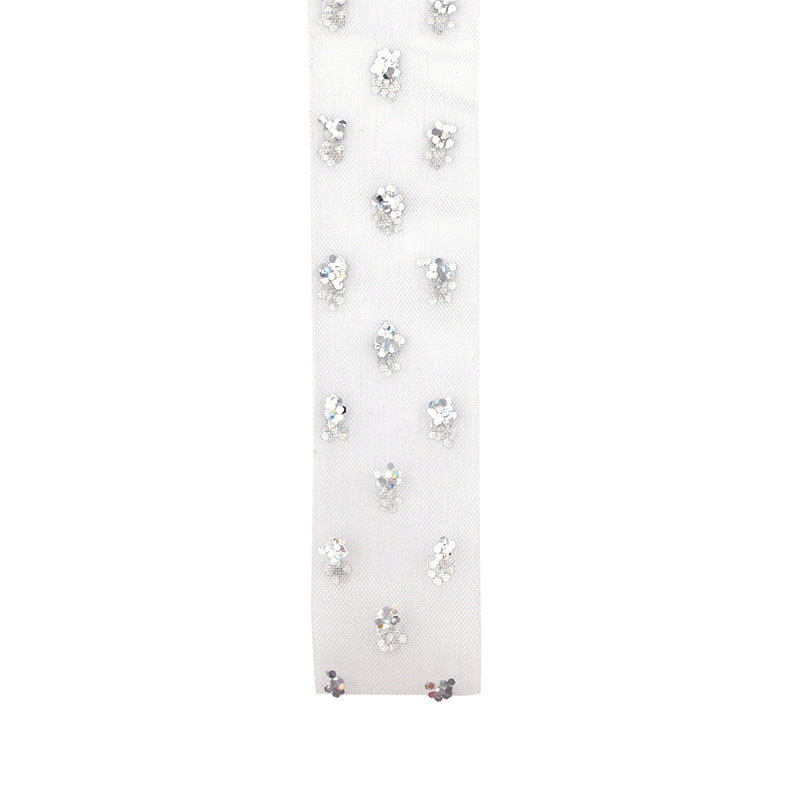 Ribbon 24MM SHEER WHITE W-Silver IRID DOTS 3M
