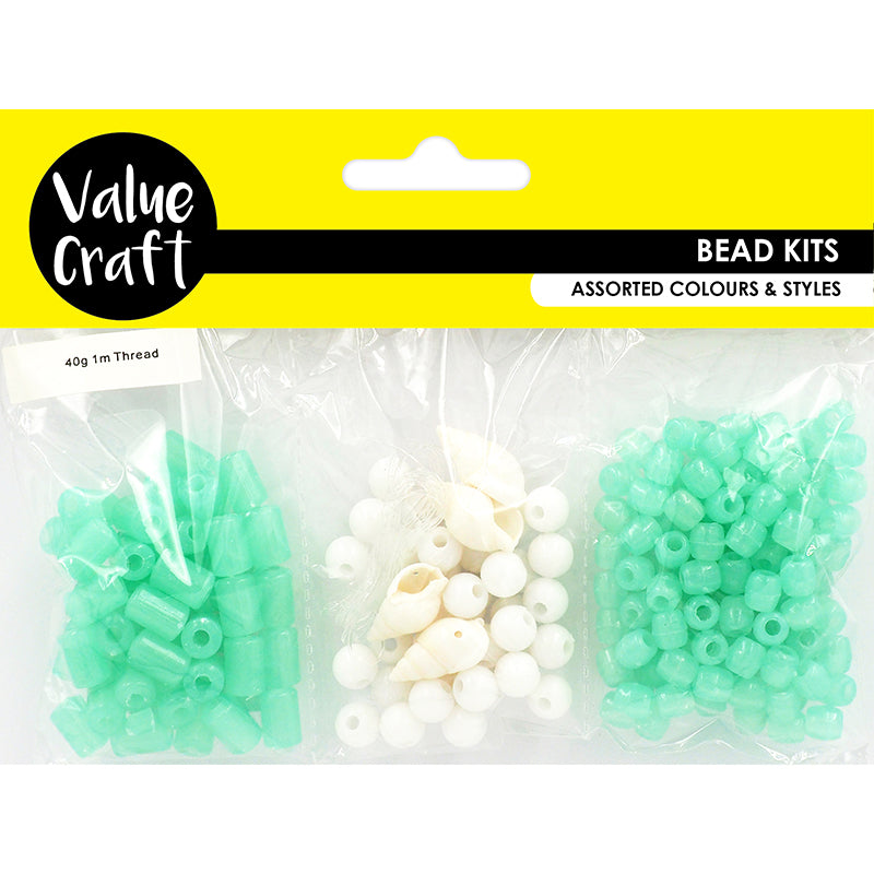 BEAD TRIPLE SHELL MIX 1M THRD 40G =- Bead Kit Turquoise White Shell